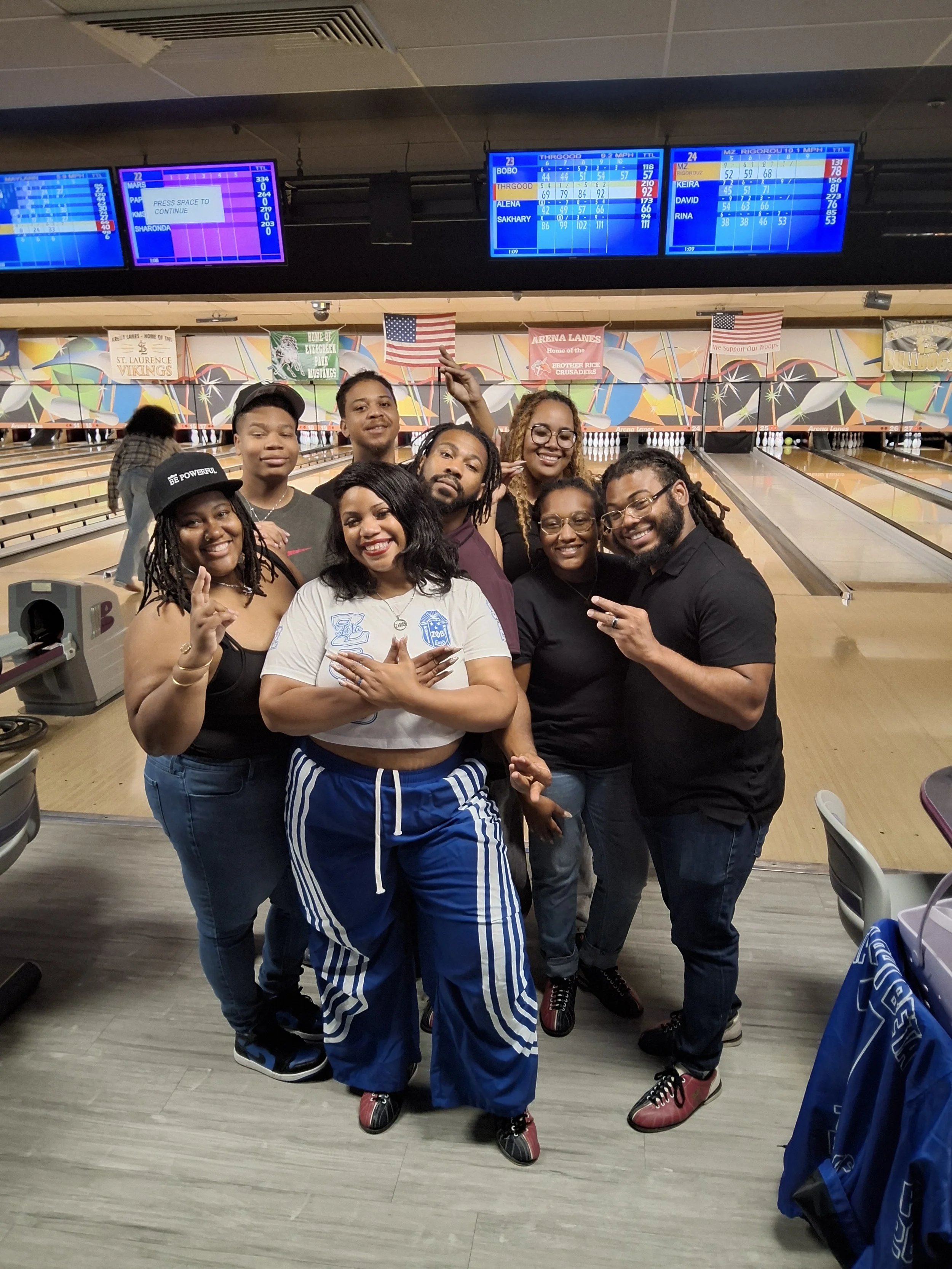 A group of guests posing near the lanes at BPEFI’s 2026 Bowling for Scholars fundraising event.