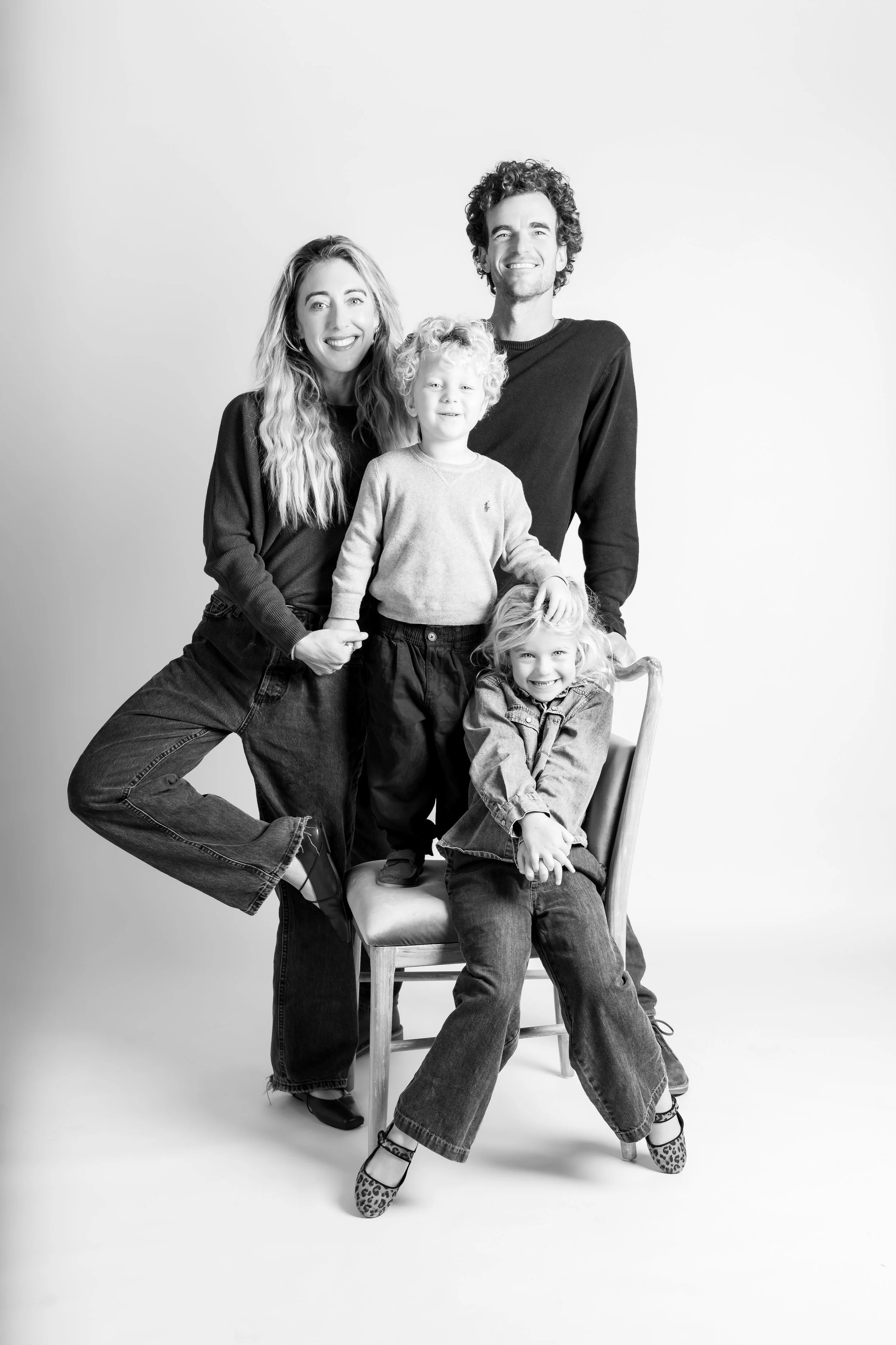 Timeless black and white family studio photoshoot