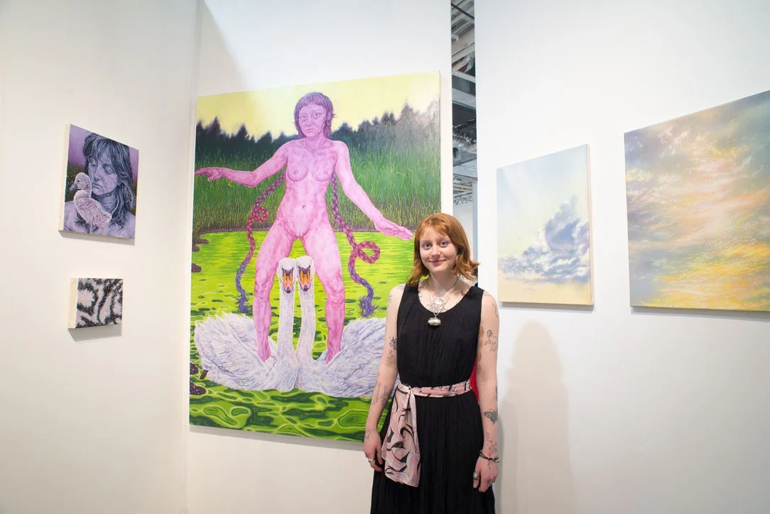 Ali Sutton and her painting, It's a Fowl Balancing Act, 2026 