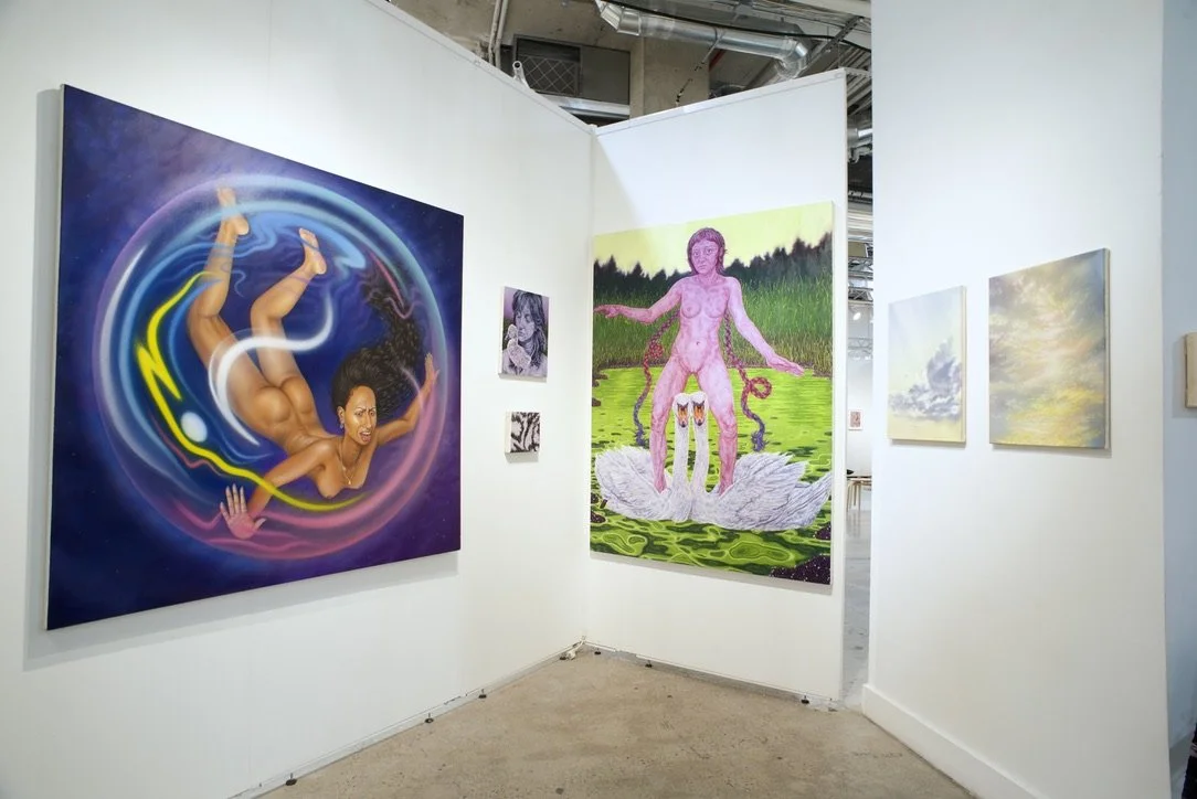 Future Fair Booth T6 featuring paintings by Chris Cortez and Ali Sutton 