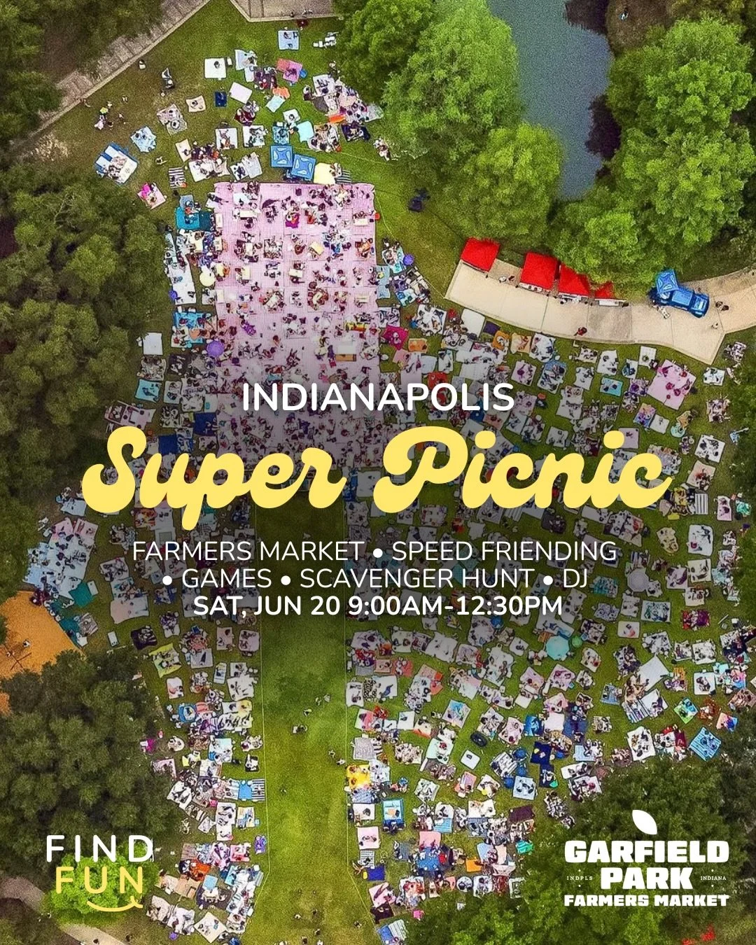 TOUCH GRASS. MEET NEW PEOPLE. SUPPORT LOCAL. 

INDIANAPOLIS SUPER PICNIC SOCIAL

Comment PICNIC and we&rsquo;ll DM you details 🧺

Saturday, June 20
9:00 AM - 12:30 PM
@garfieldparkfarmersmarket
🎟️ $15 at findfunindy.com 

The Indianapolis Super Pic