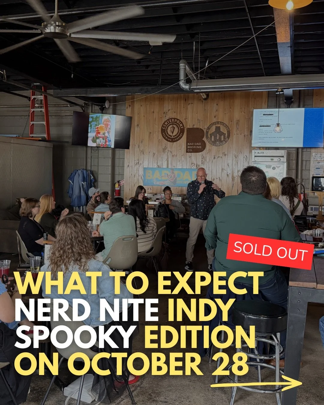 We have another SOLD OUT Nerd Nite coming up!🧠🍺

🗓️Wednesday , October 28 from 6:00-8:30pm
📍 @317bbq Broad Ripple, Indianapolis 
🎟️ Join the waitlist at findfunindy.com

Comment NITE and we&rsquo;ll DM you info about upcoming event! 

Want to ne