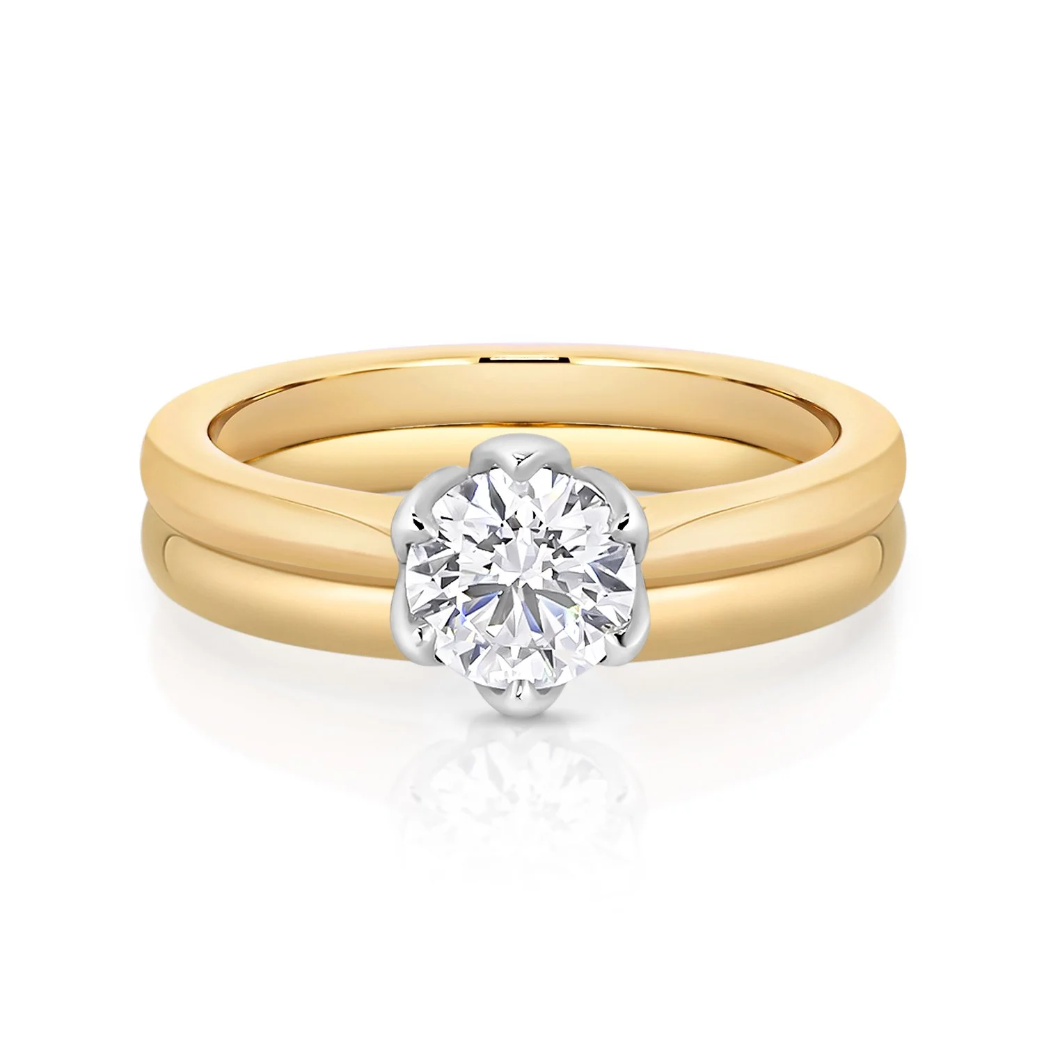 YG 0.75ct Plain Tulip Engagement w:Plain Band.jpg