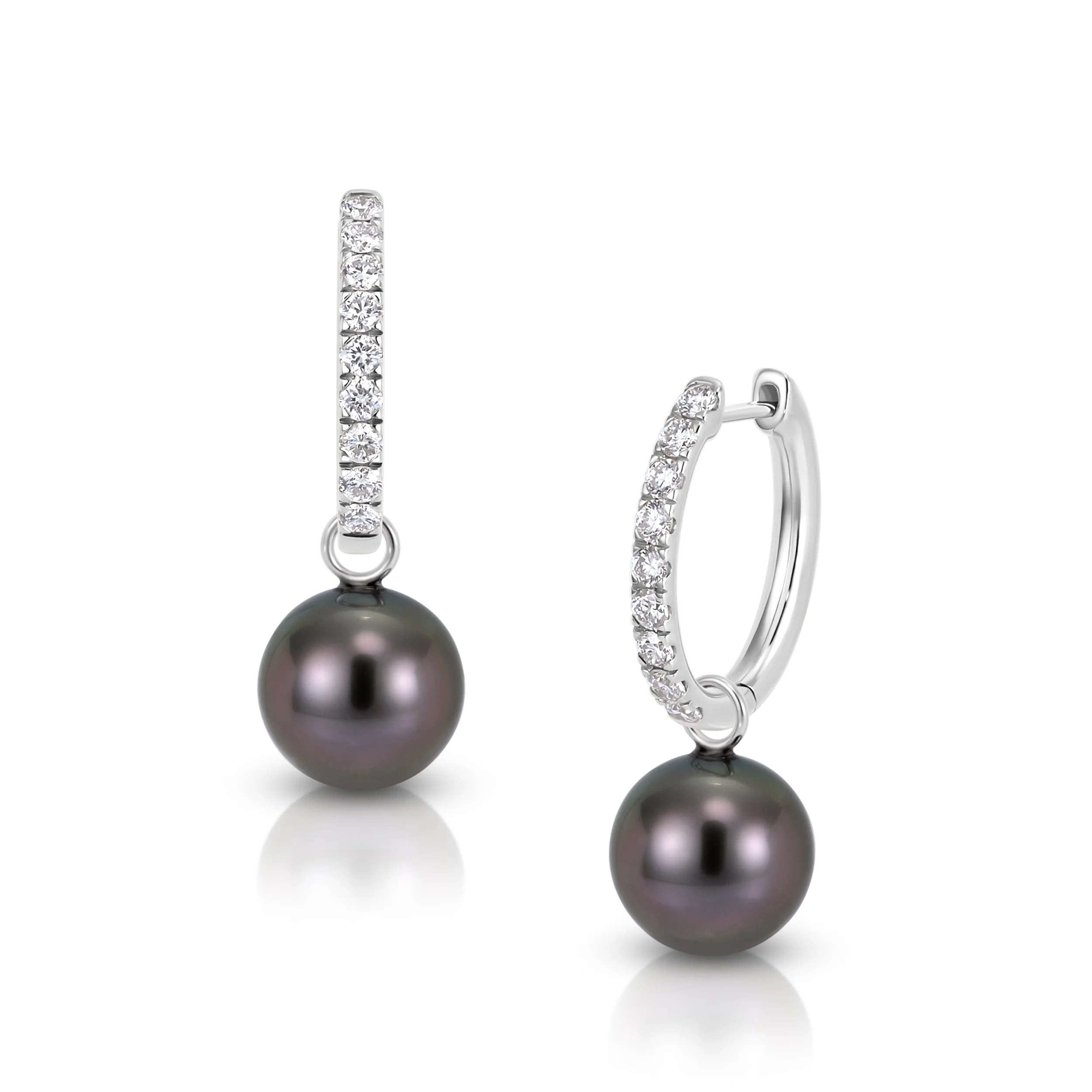 Earrings | Huggies with Tahitian Pearl Drops | White Gold