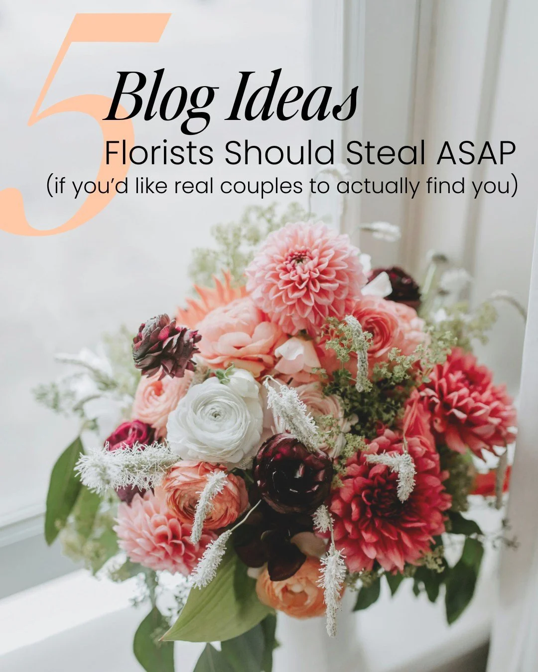 💐 Florists are sitting on some of the most powerful search terms in the wedding industry. 

Couples Google things like: 
🌺 &ldquo;What flowers are in season in [location]?&rdquo; 
🌺 &ldquo;How much do wedding flowers cost?&rdquo; 
🌺 &ldquo;Best b