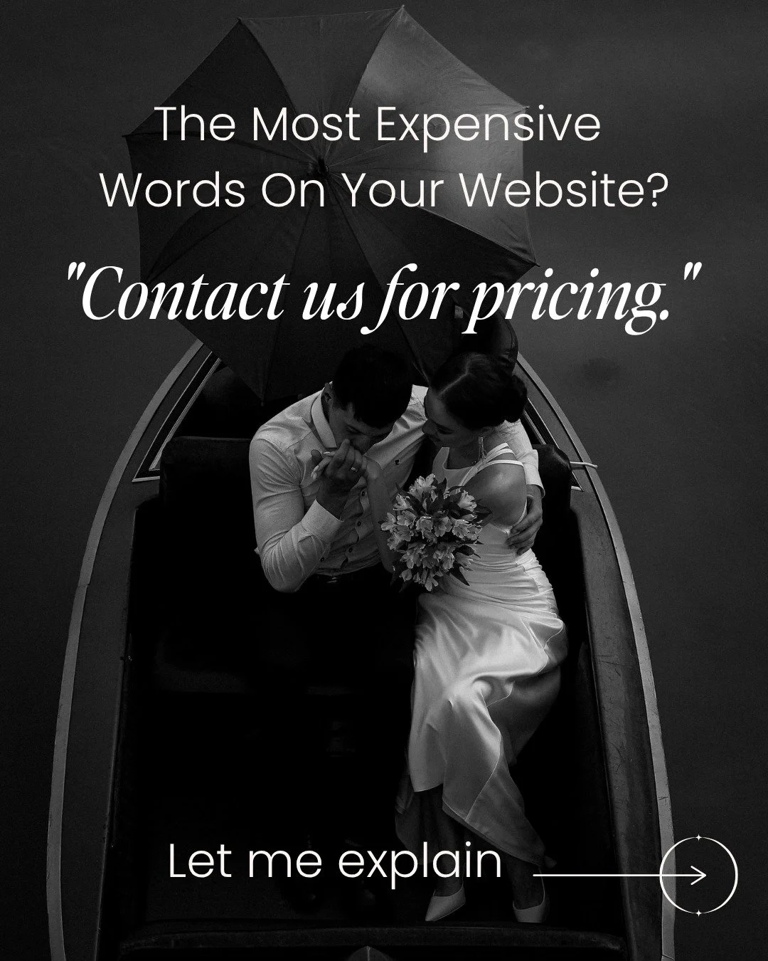 🤍♟️Let's play a quick game... 
 
A couple lands on your website...
❤️They love your work. 
❤️They love your vibe. 
❤️They're mentally halfway down the aisle already💍 

 Then they look for the numbers. 

And find... 

"Contact us for pricing.&q
