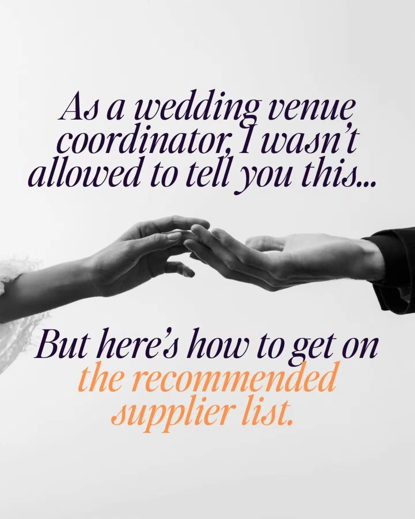 What venues are actually thinking ⬇️ 

As a venue wedding coordinator, I had some seriously talented vendors ask to be added to our recommended supplier list. 

The problem? 

I didn&rsquo;t know them. 

I didn&rsquo;t know how they treated couples. 