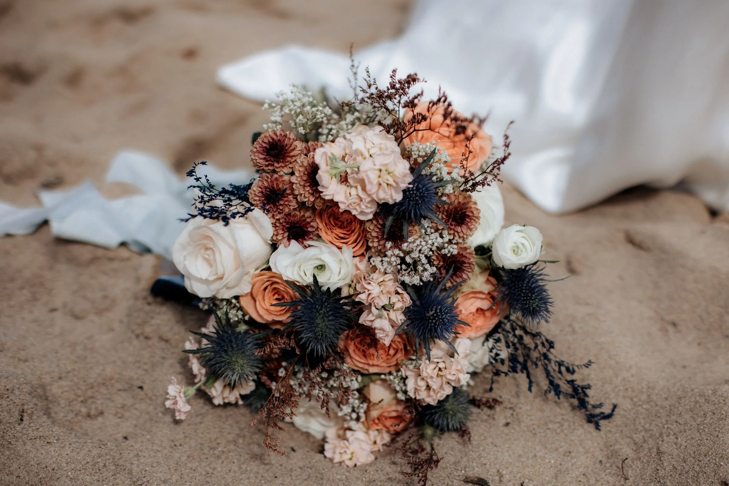 A bridal bouquet at a beach wedding