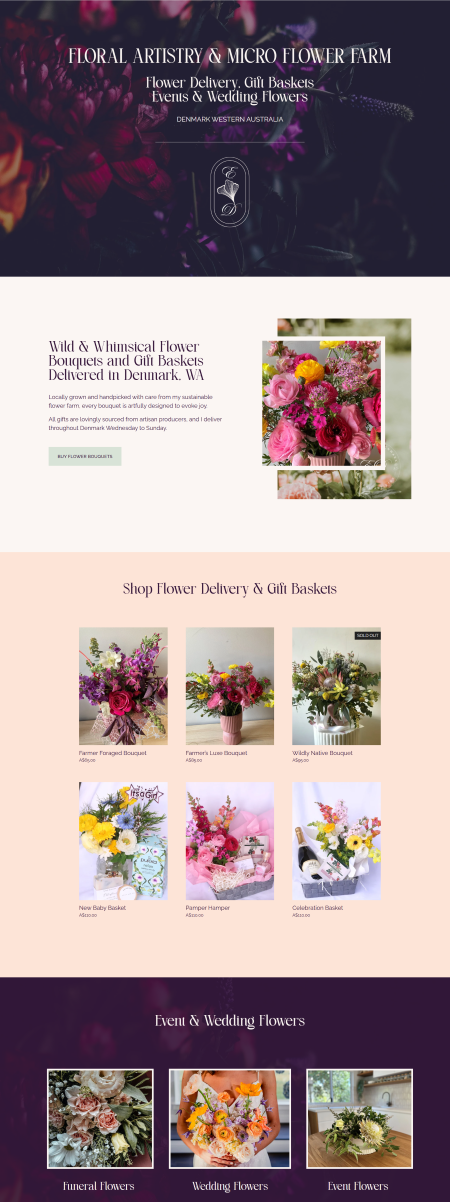 The home page for a wedding florist's website designed by Letitia Bracken