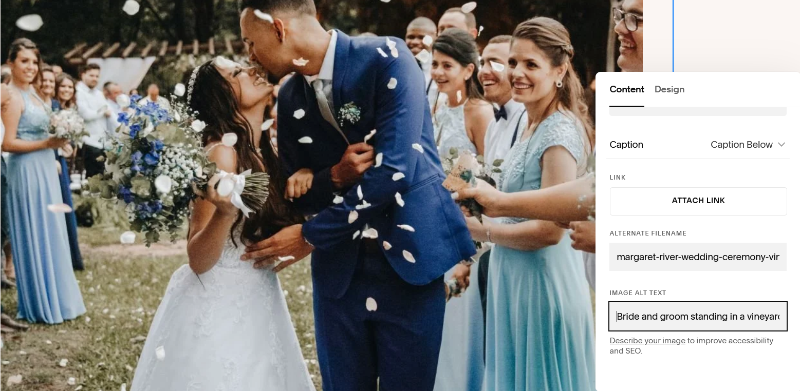 A screenshot showing the difference between alt text and file name for website images.