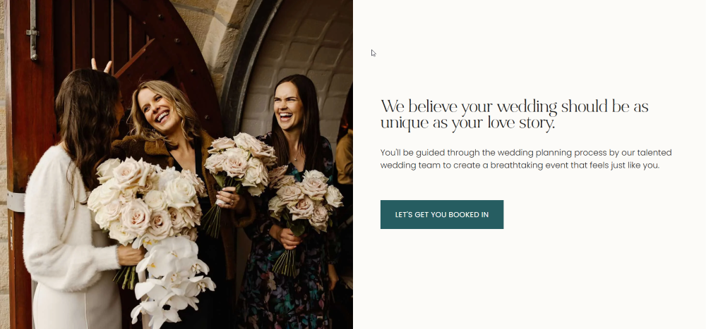 A snippet from a wedding caterer's website