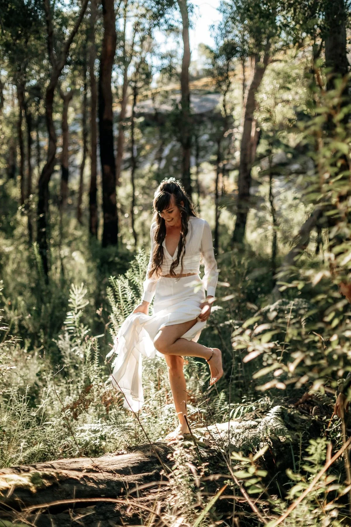 A beautiful bride smiling at her forest elopement in Denmark WA