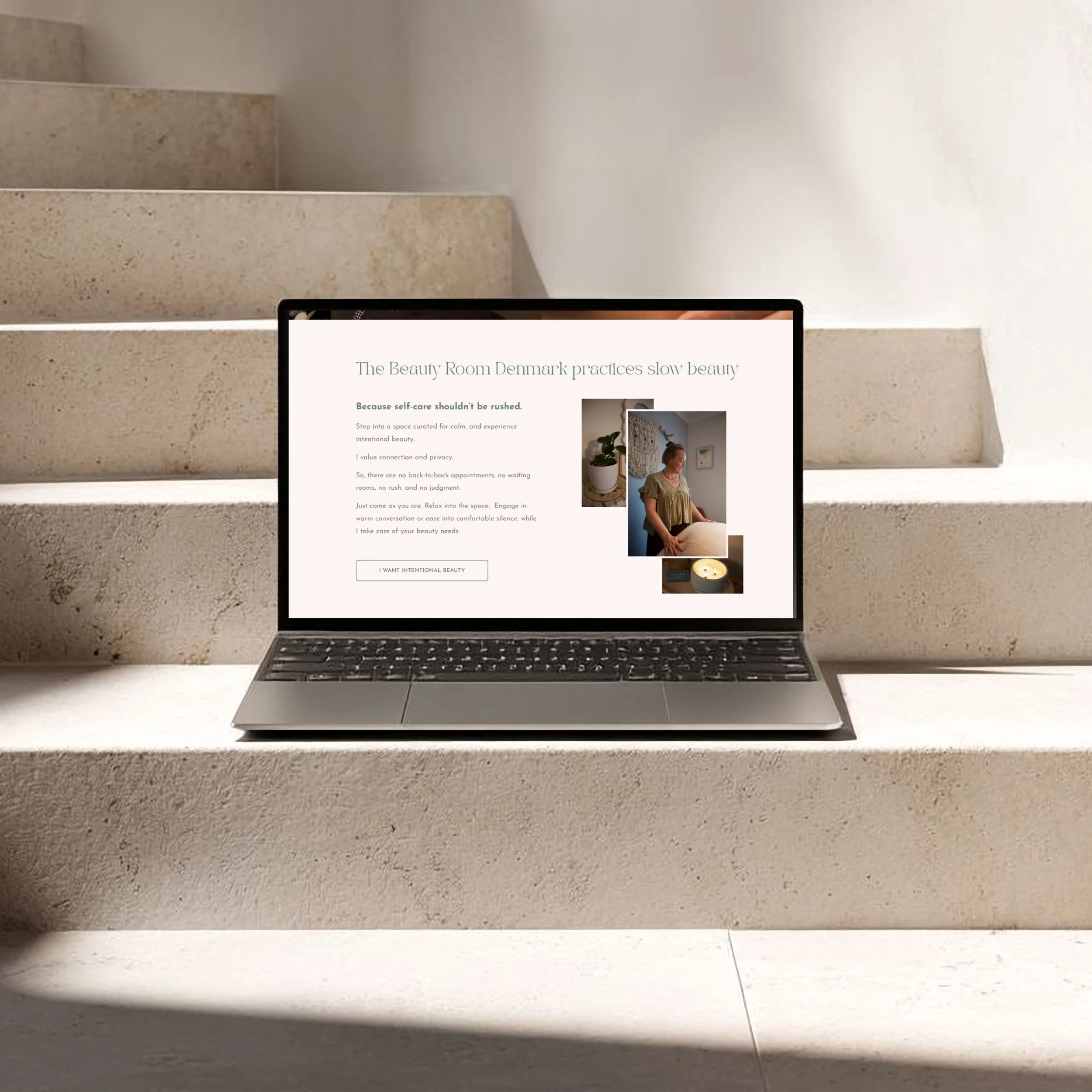 A laptop displaying The Beauty Room's one-page website