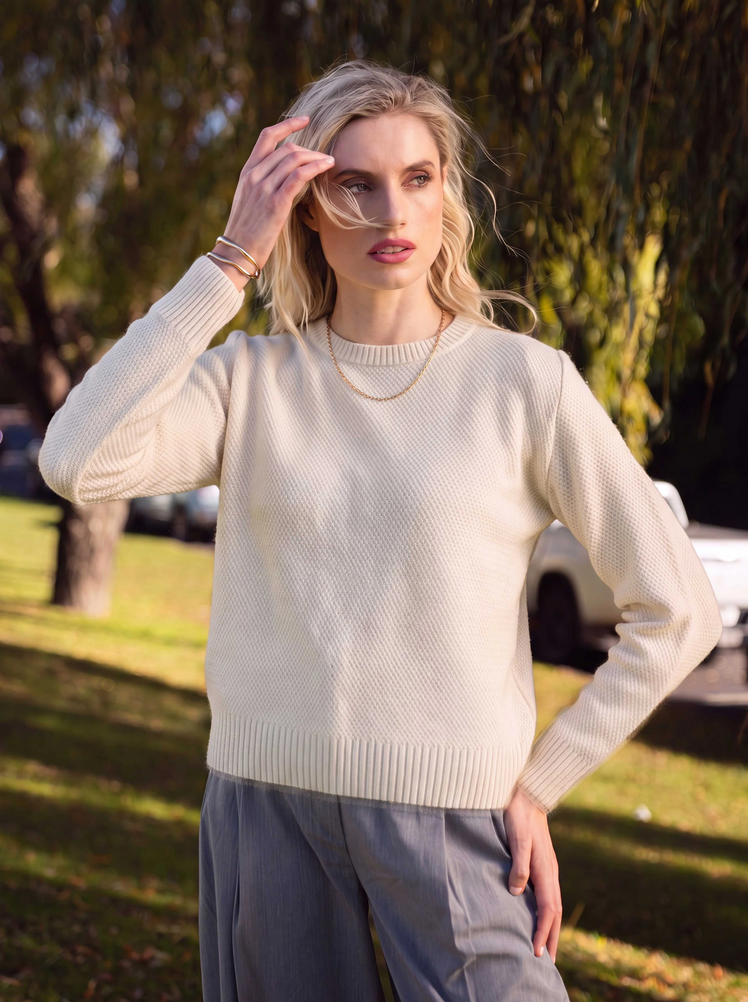 Moss Stitch Plated Jumper