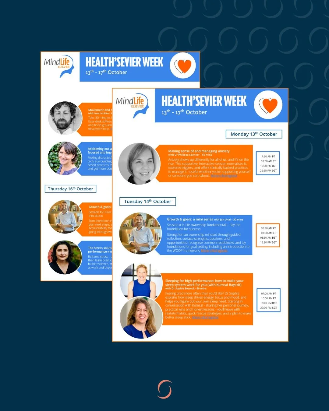 📢 We&rsquo;re in full swing with Elsevier's Global Wellbeing Event this week - now in its fifth year!

This year&rsquo;s programme blends proven favourites with fresh, practical and inspiring sessions for colleagues worldwide.

Huge thanks to our sp