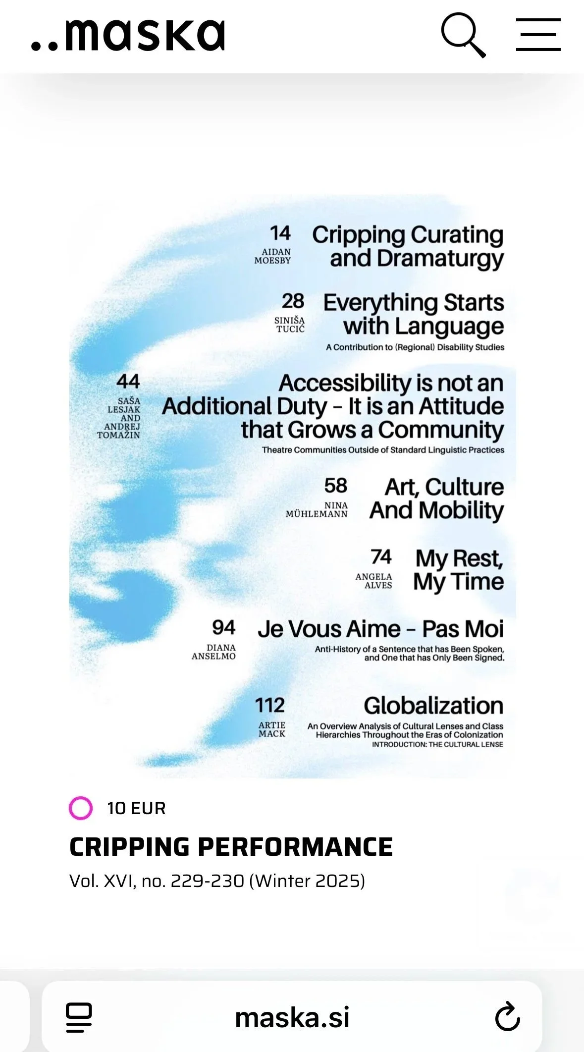 Magazine content page for special editionon disability and performance