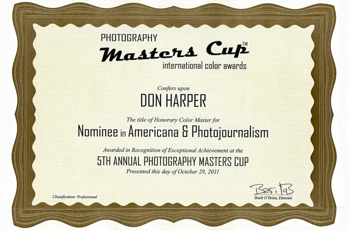 
Master Cup
Color Master, Nominee in Americana & Photojournalism — 5th Annual International Color Awards.