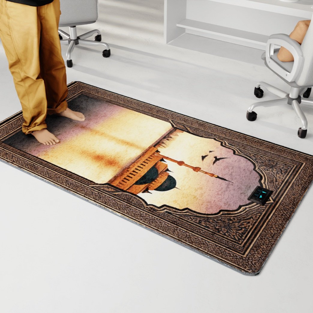 someone standing on the sunrise v2 prayer rug digital one