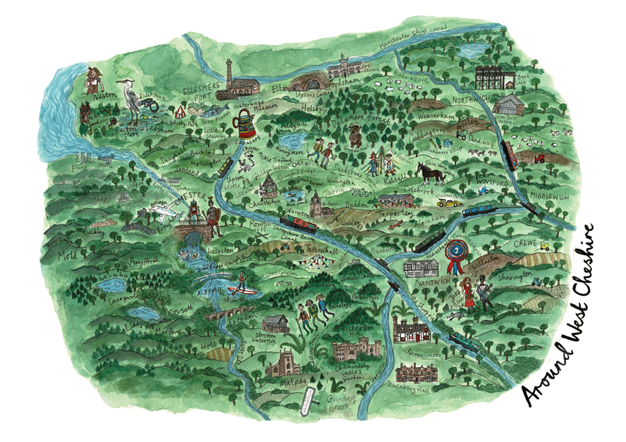 Illustrated map of West Cheshire and Chester