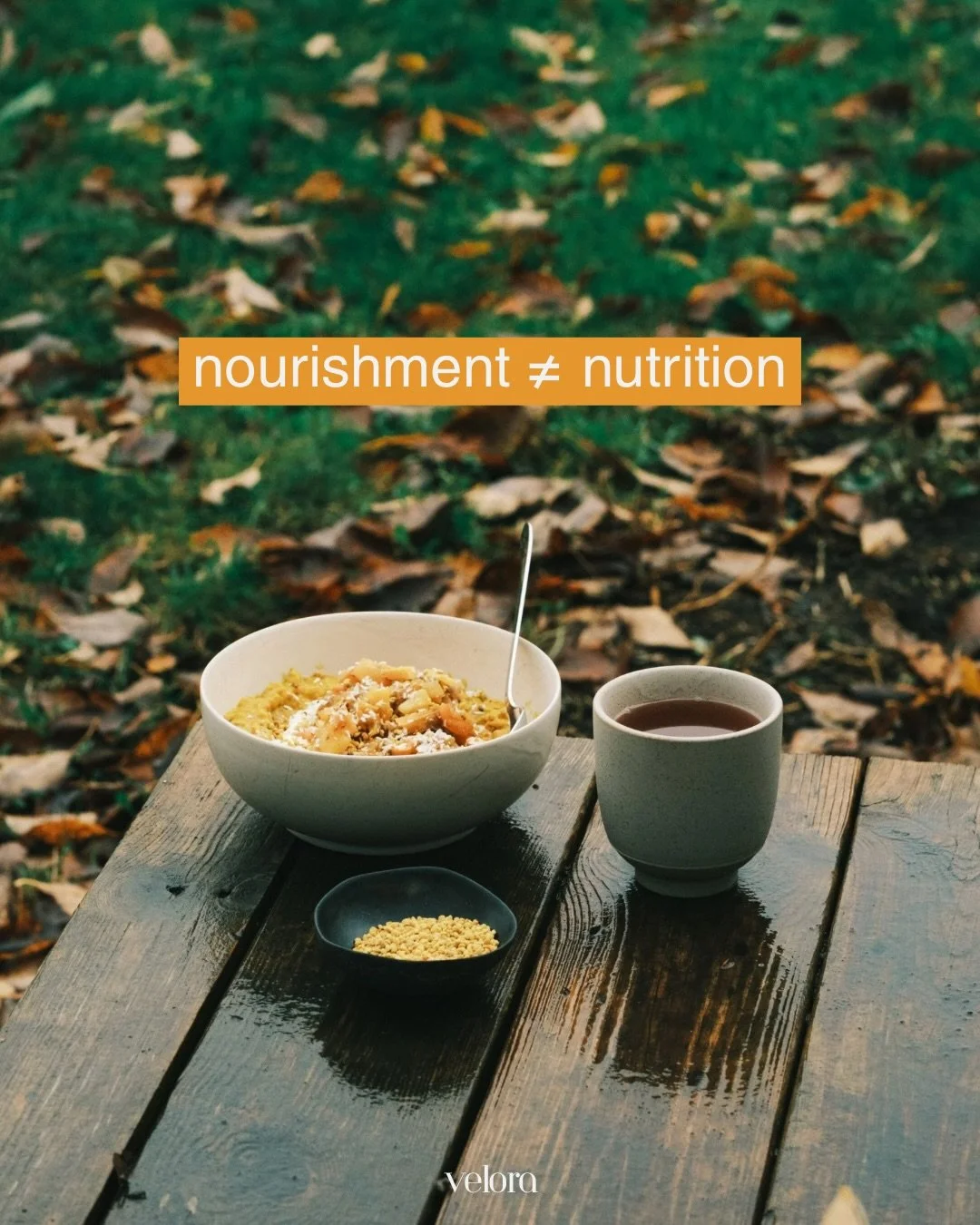 Nutrition fills your stomach, nourishment fills YOU🧡

You can hit your macro&rsquo;s and still feel empty. You can eat a piece of chocolate and feel your whole being light up. You can fuel your body &laquo;right&raquo;, but still feel disconnected.
