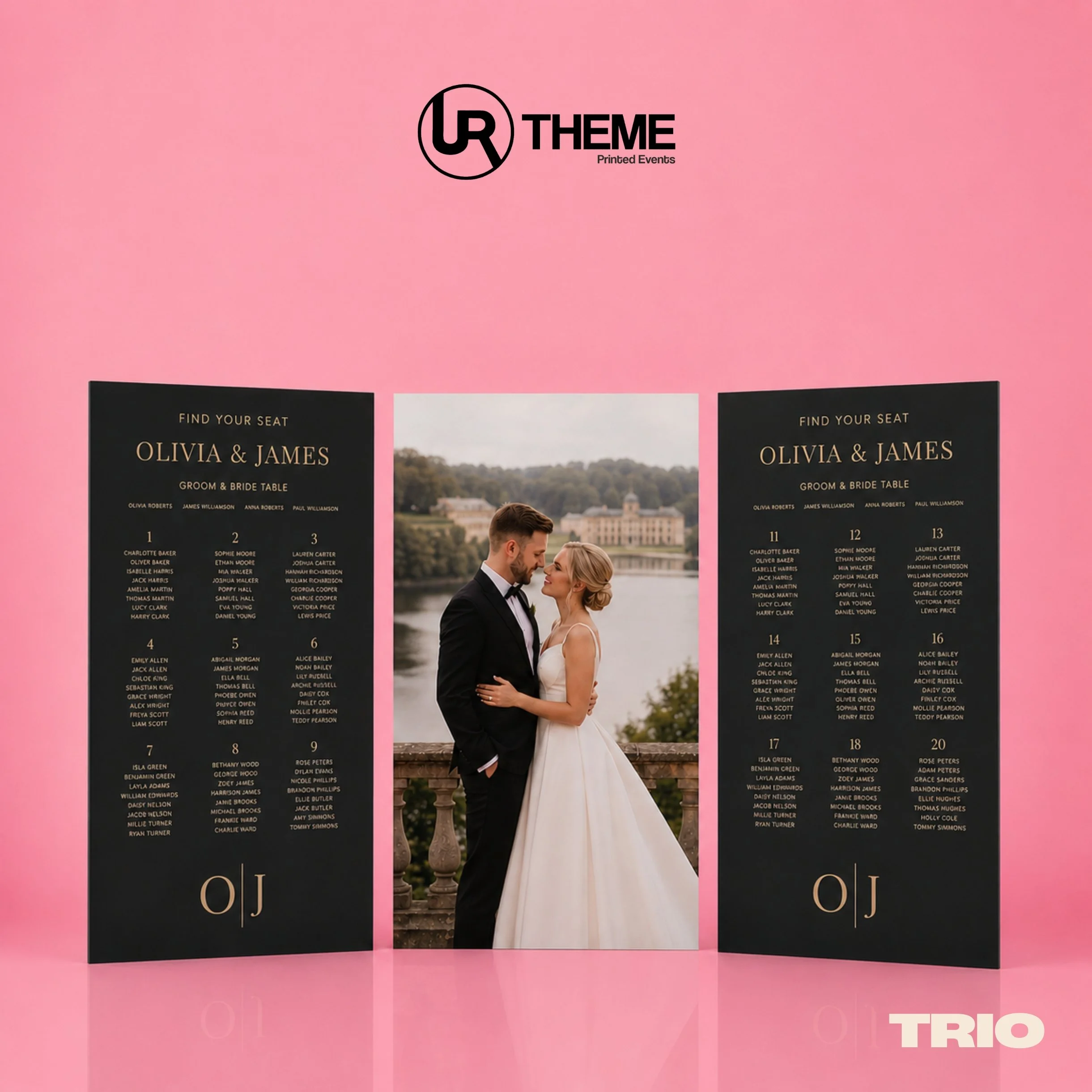 Luxury Trio Seating Plan with Statement Photo Centre