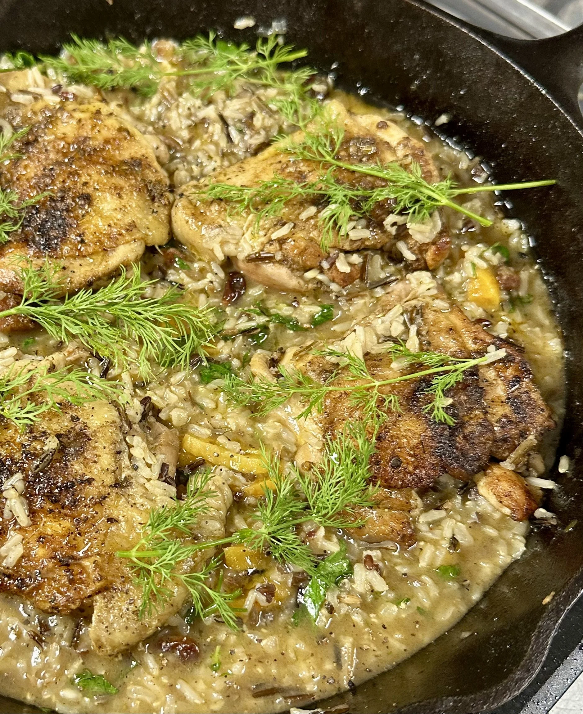 One-Pan Spiced Chicken with Wild Rice, Dried Cherries and Pistachios