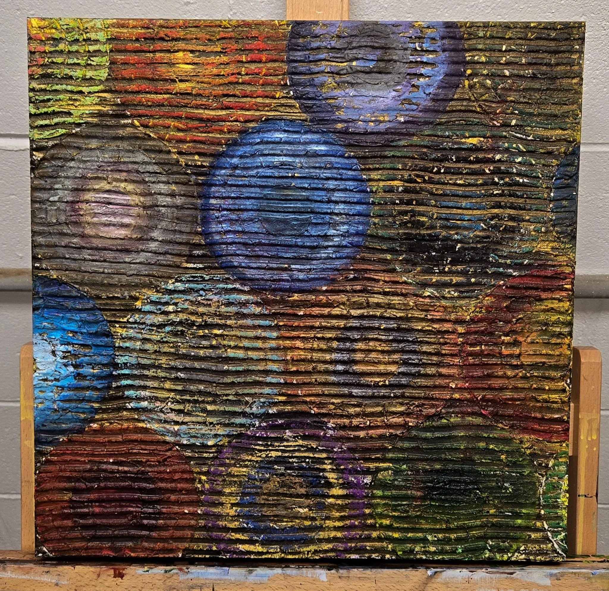 Can we coexist with our own minds?

18x18 - wood panel - textured with spackling, clear glue, quartz sand, marble dust. And ink, acrylic ink, pastel, oil pastel, and water color