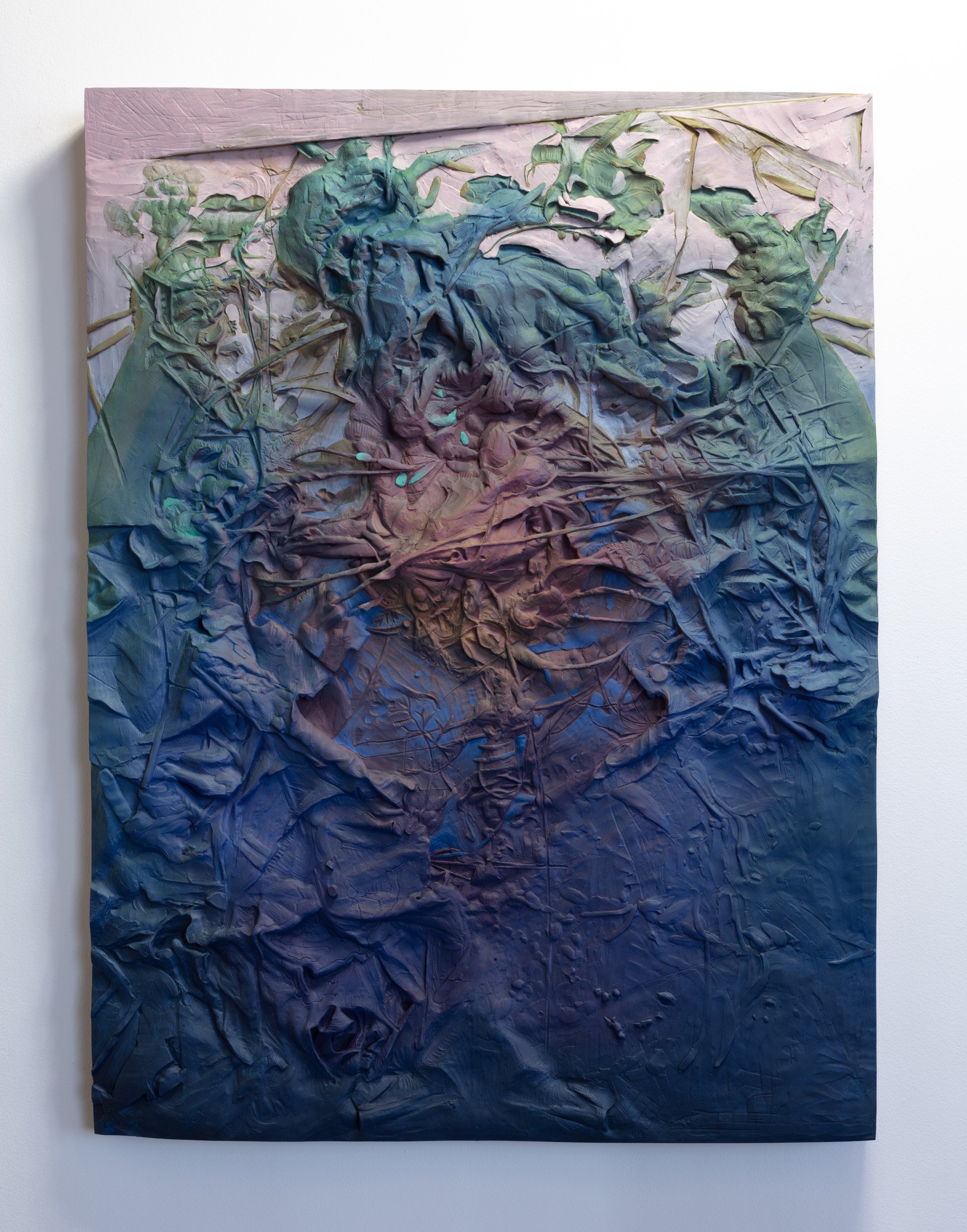  Dancing Giants , 2026, 66 × 50 × 8 cm, epoxy clay, acrylic gouache, and oil paint on wood frame