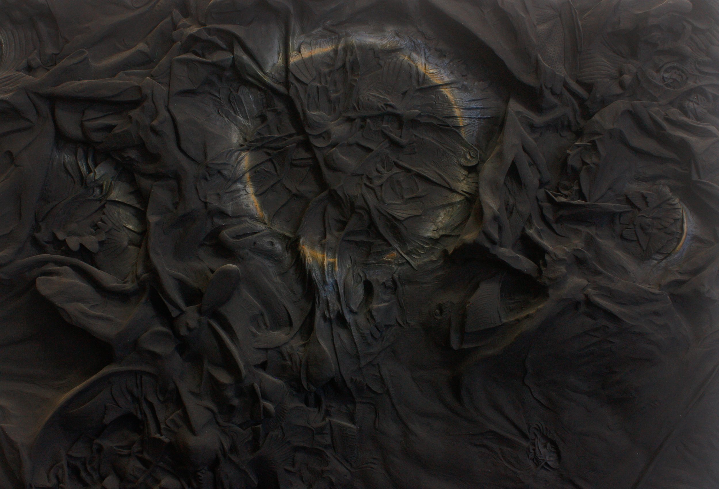  Nocturne No. 1 (detail), 2023, 91 x 76 x 10 cm, epoxy clay, oil paint, and light absorbing acrylic paint 