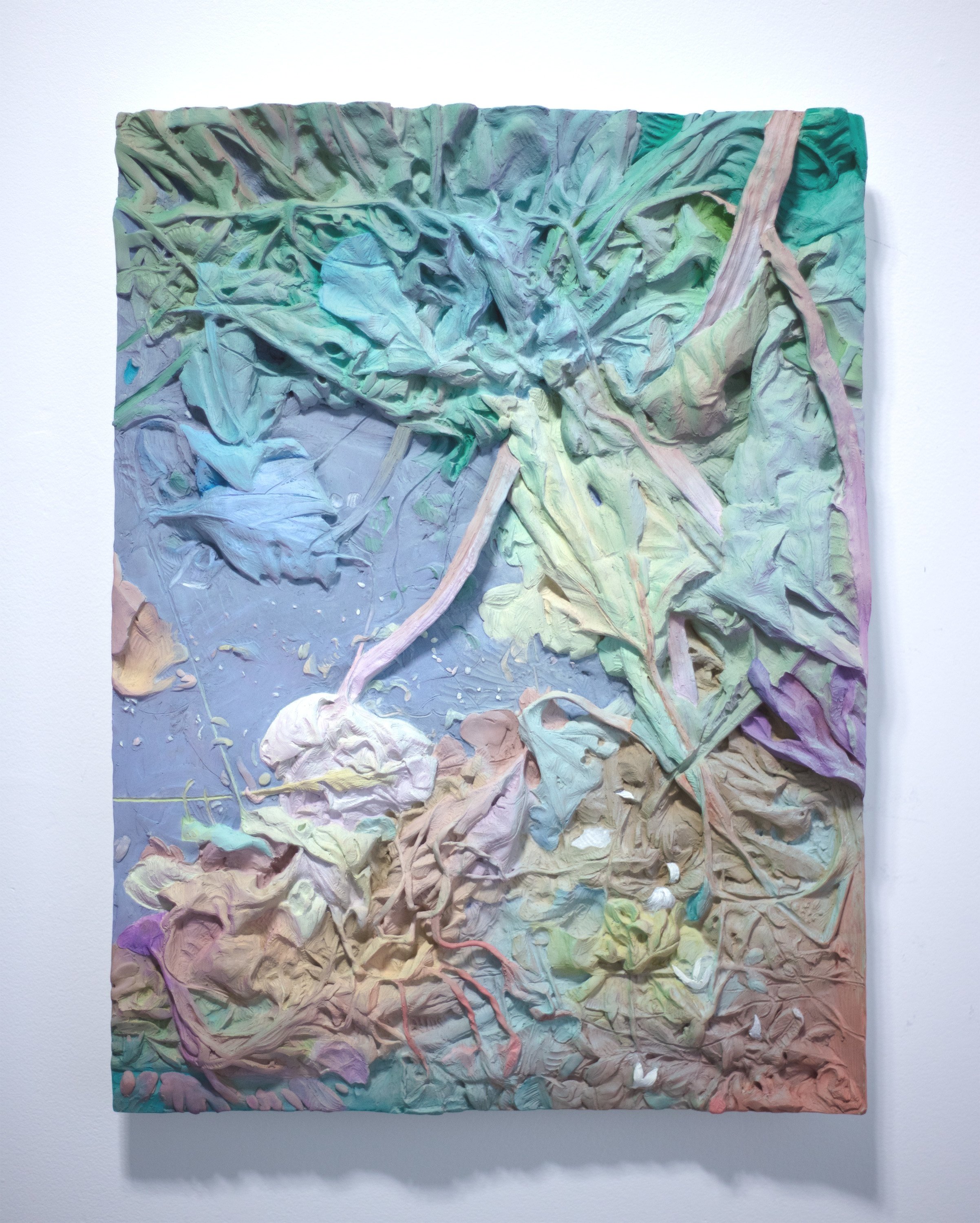  New Ghost , 2025, 40 × 30 × 5 cm, epoxy clay, acrylic gouache, and oil paint 