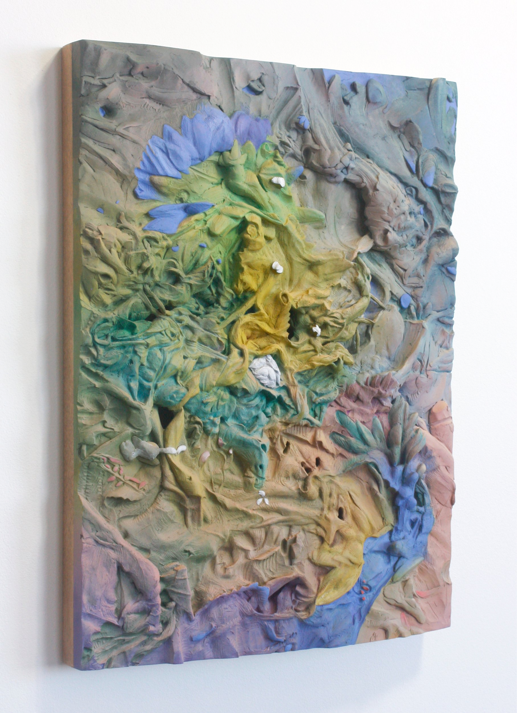  Little Bang  (detail), 2025, 40 × 30 × 5 cm, epoxy clay, acrylic gouache, and oil paint on wood panel 