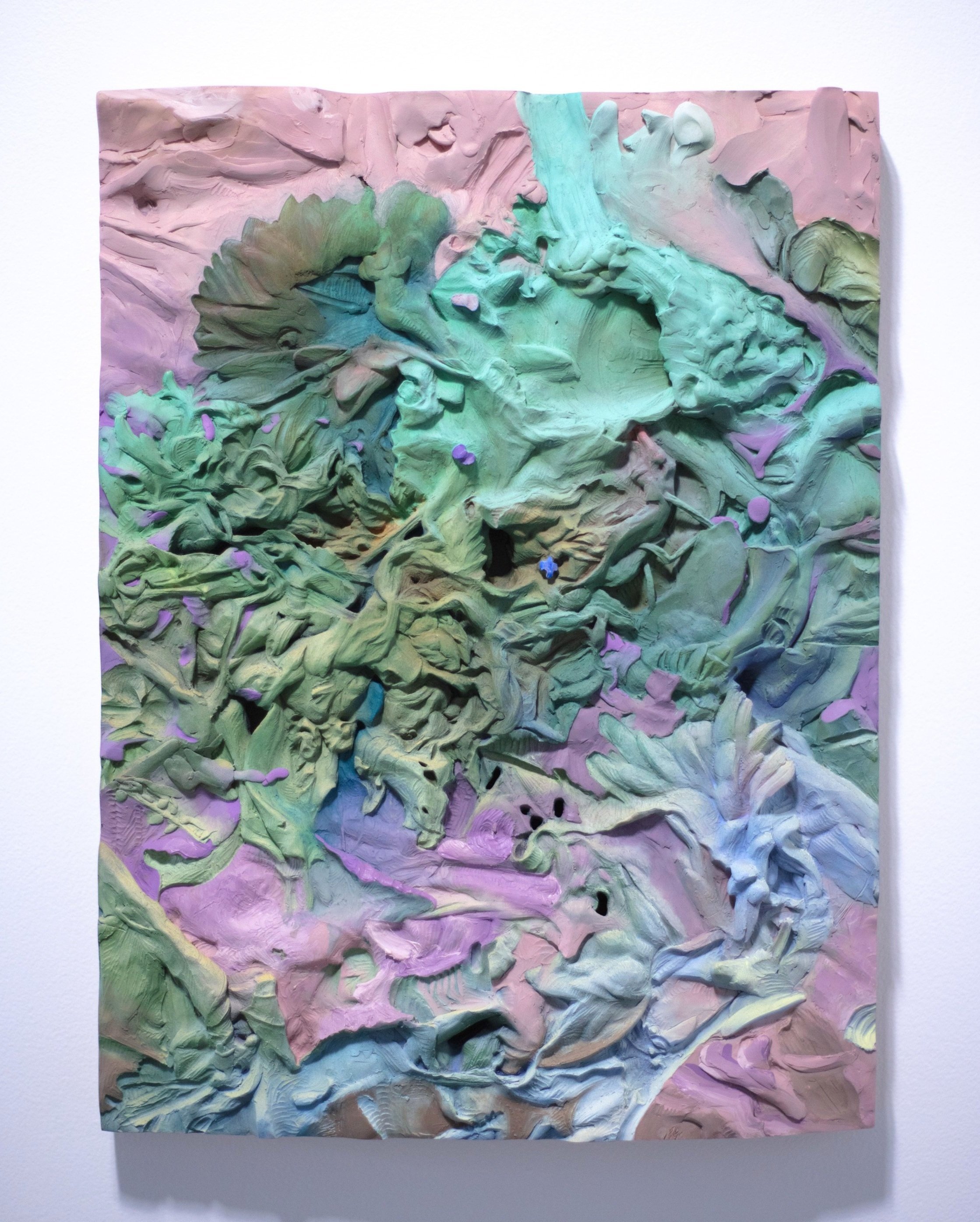  Horsehead , 2025, 40 × 30 × 5 cm, epoxy clay, acrylic gouache, and oil paint on wood panel 