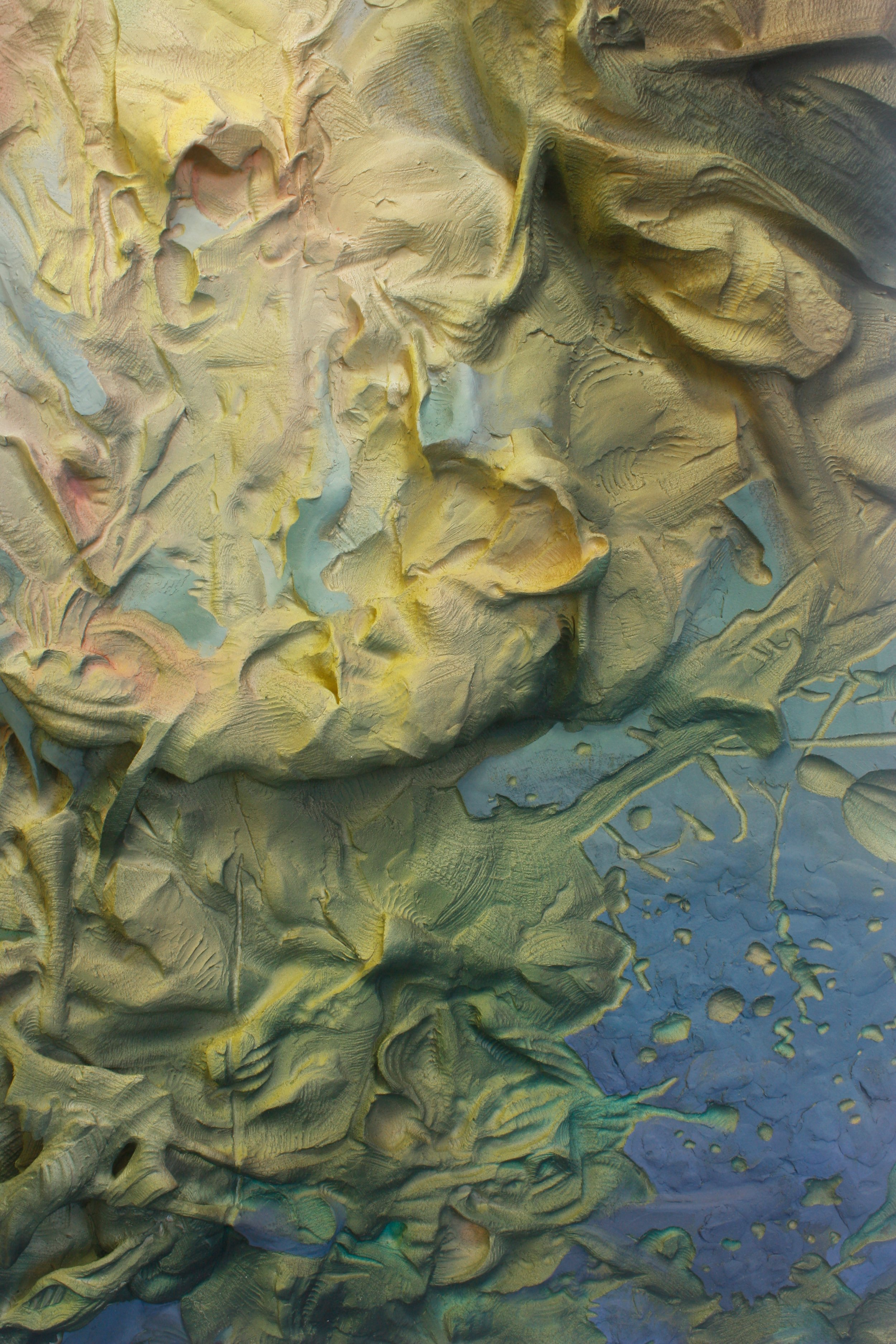  Tree Fall  (detail), 2024, 61 x 51 x 8 cm, air-dry clay, acrylic gouache, and oil paint on wood panel 