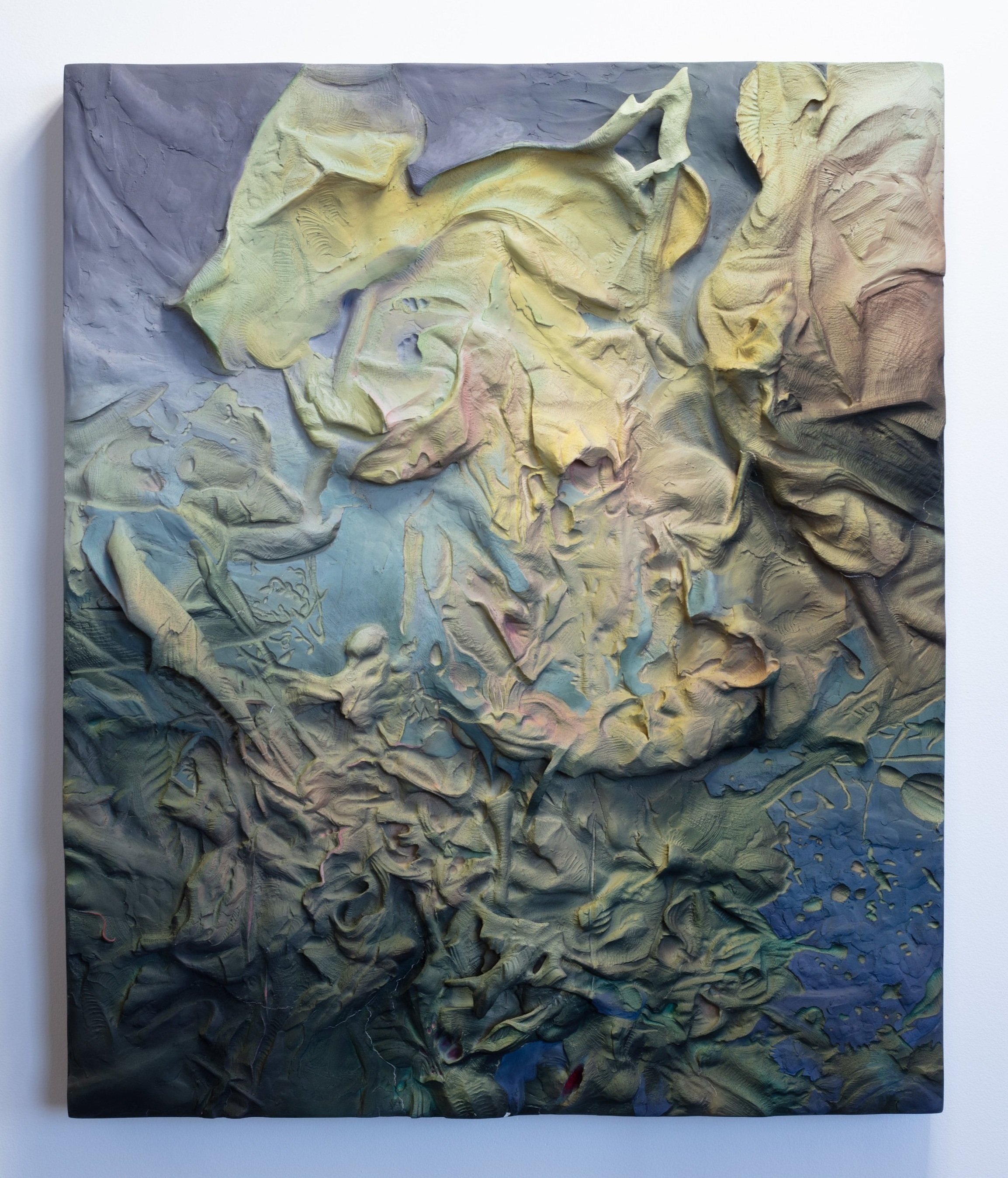  Tree Fall , 2024, 61 x 51 × 8 cm, air-dry clay, acrylic gouache, and oil paint on wood panel 