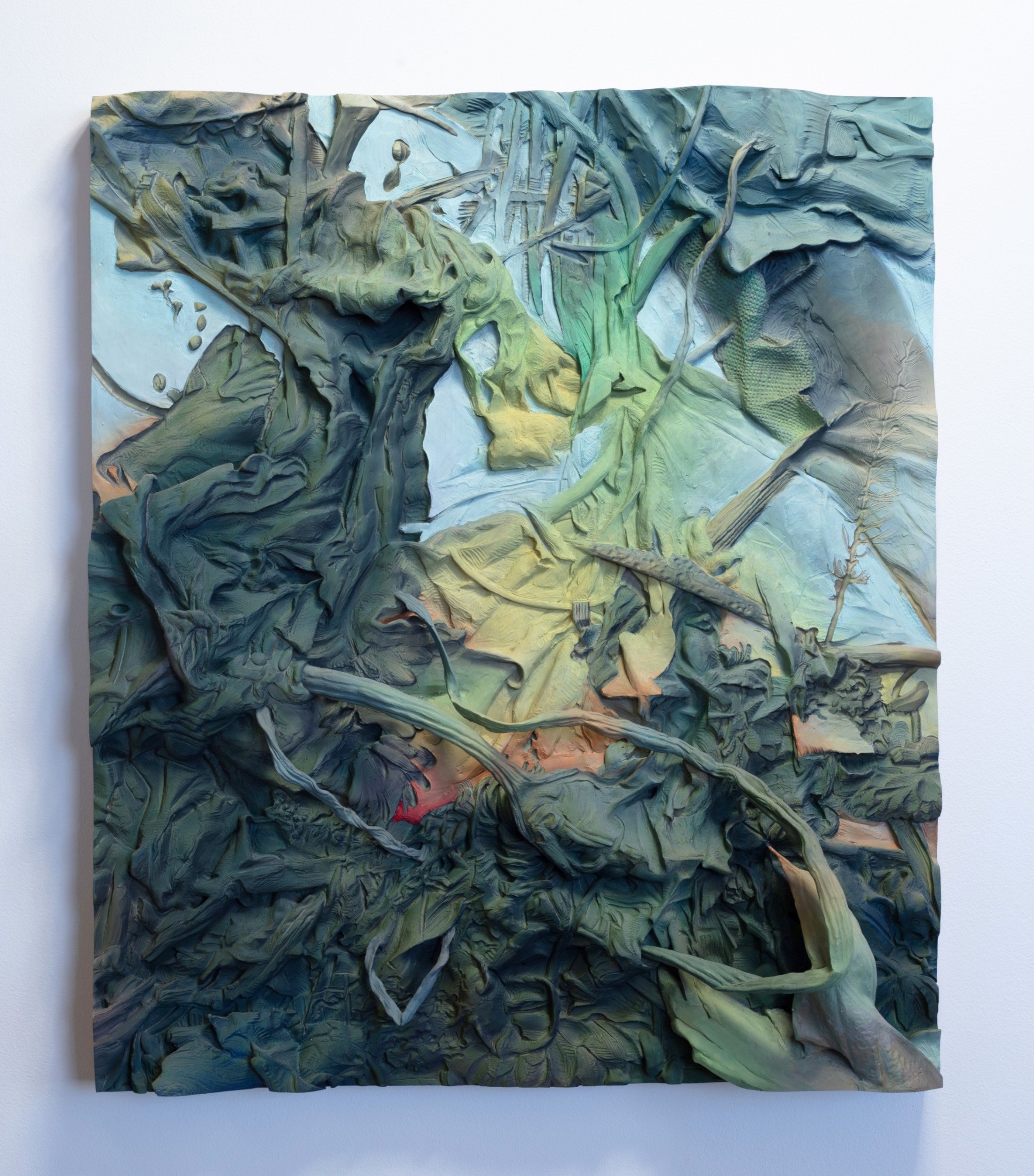 Fire Wind , 2023, 50 x 43 x 10 cm, epoxy clay and oil paint on wood frame 
