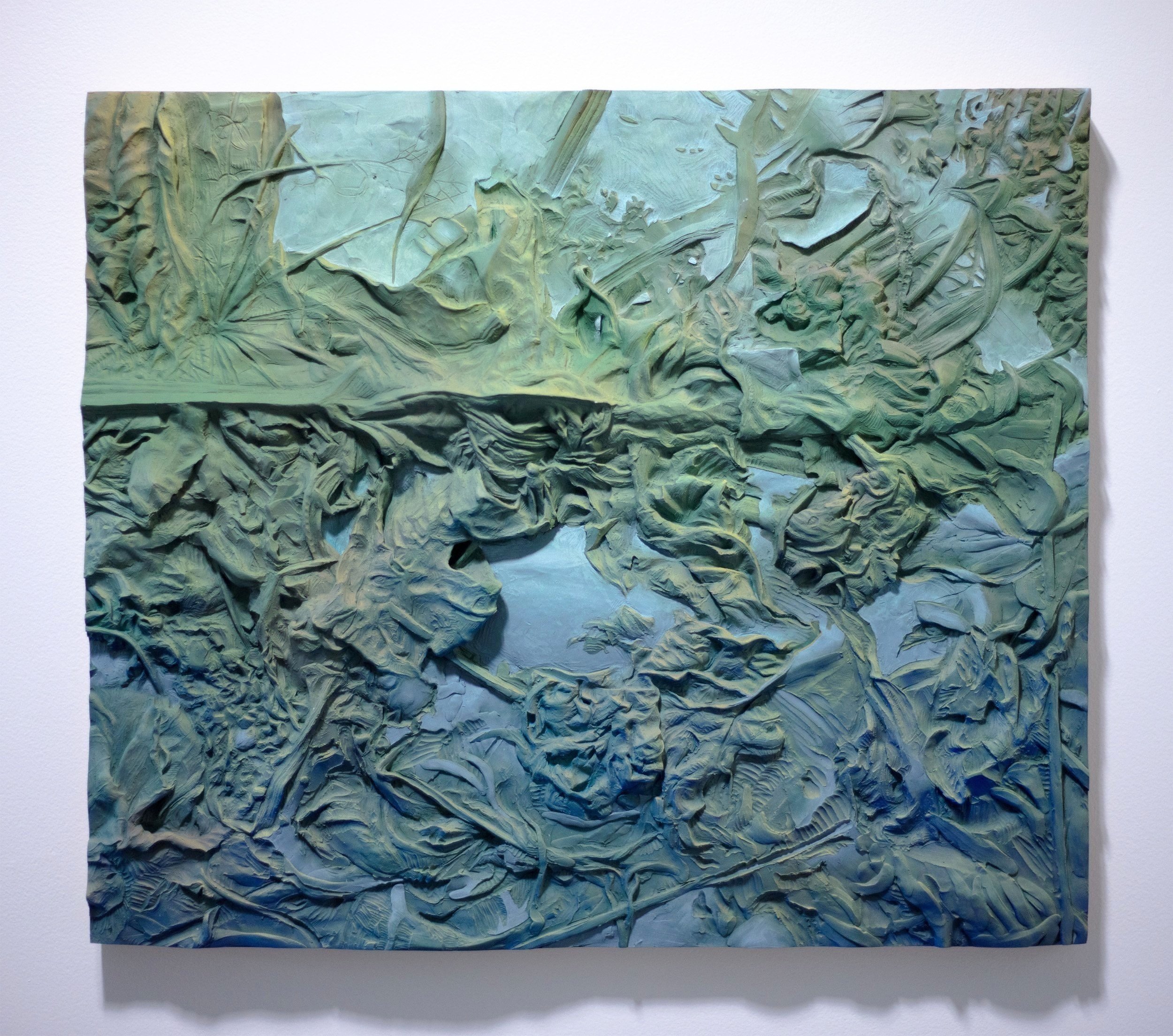  Blue Underworld , 2023, 43 x 50 x 7 cm, epoxy clay and oil paint on wood frame 