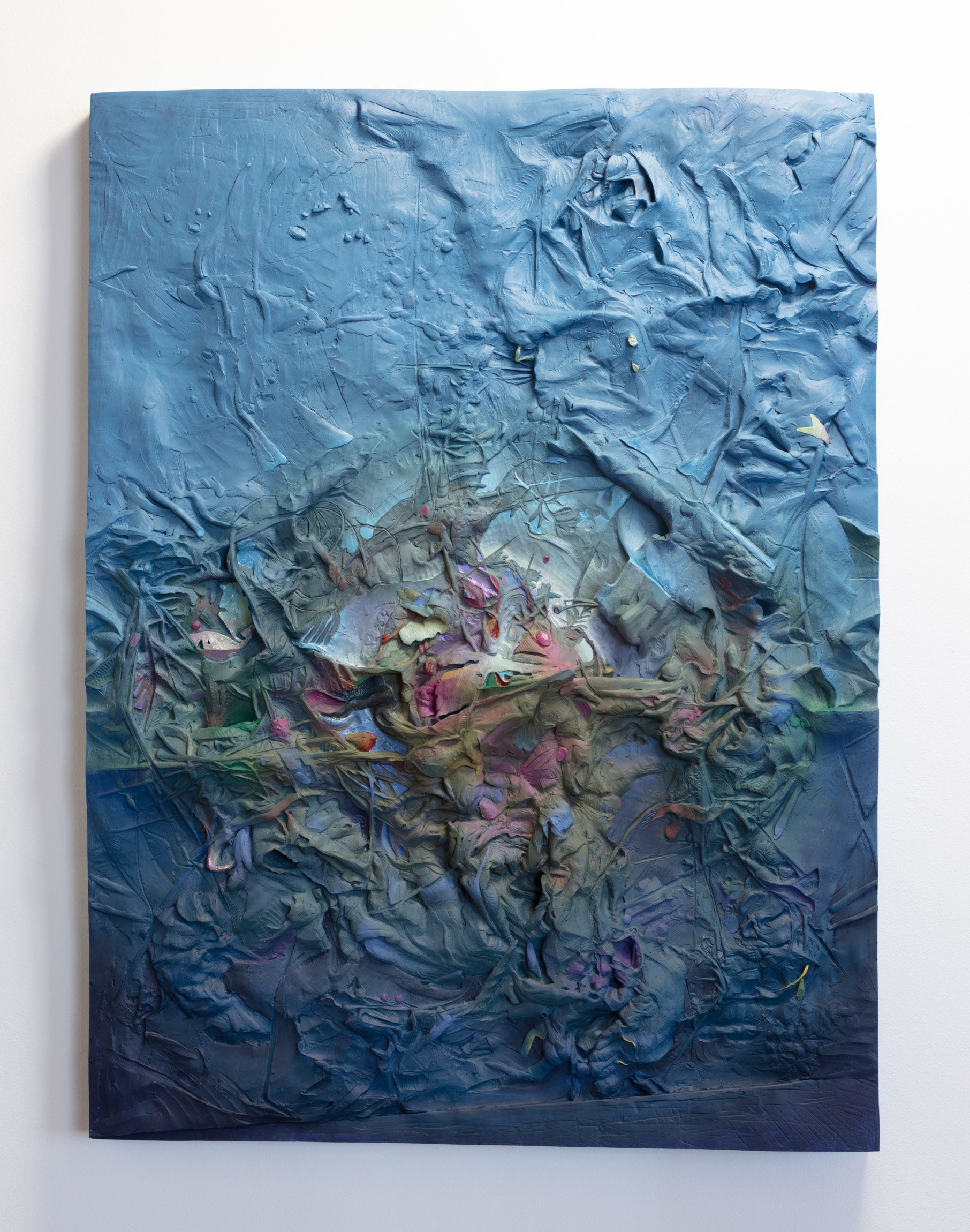  Pollination Party , 2026, 66 × 50 × 8 cm, epoxy clay, acrylic gouache, and oil paint on wood frame