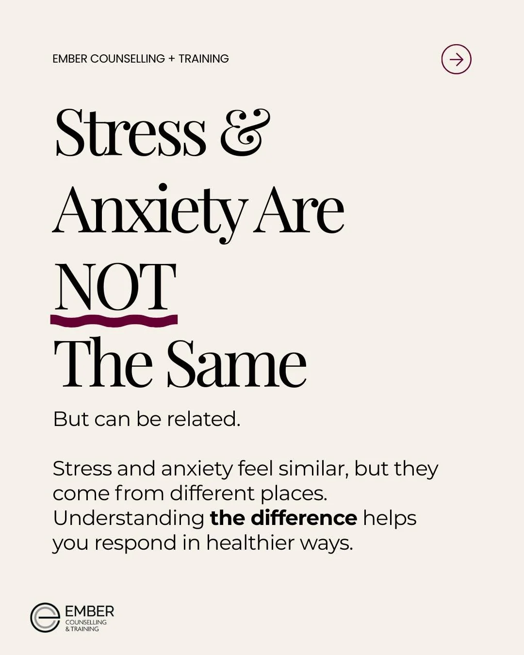 Stress &amp; Anxiety are NOT the same, but understanding the difference helps you respond in healthier ways. 💡

STRESS: is your bodies natural reaction to a challenge or demand 

ANXIETY: more than stress; it&rsquo;s a persistent feeling of worry or