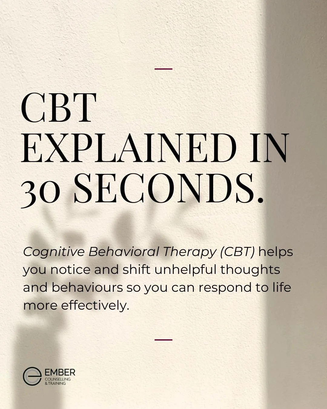 CBT explained in 30 seconds. ⏱️

thoughts > feelings > behaviours 

CBT helps you challenge the thought and try a healthier response!! Reach out for support and start practicing TOOLS that actually work.