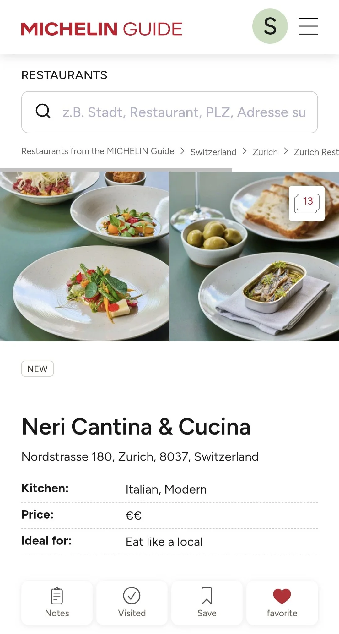 MICHELIN Guide article about restaurant Neri in Wipkingen