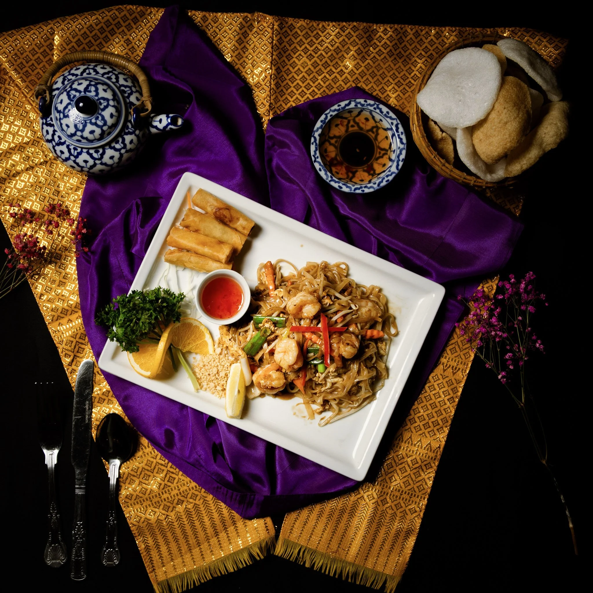 Great-value Thai set lunch at Jup Jup Thai Restaurant in Ludlow, including a starter, main course, and rice, perfect for weekday dining.