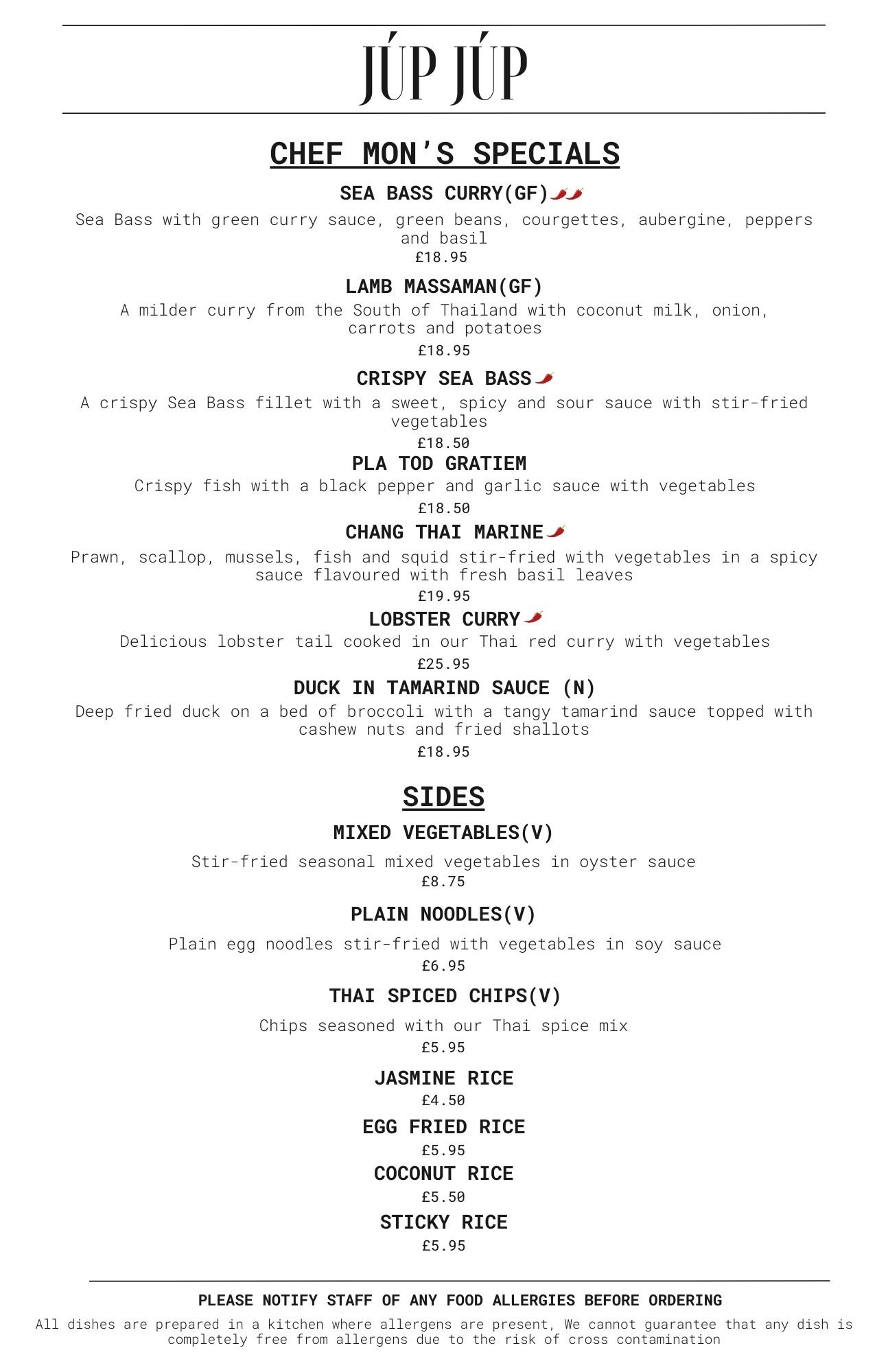 Thai Chef Specials & Rice Dishes in Ludlow | Premium Thai Cuisine
Treat yourself to our Thai chef specials in Ludlow, featuring exquisite dishes like lobster curry, lamb massaman, and crispy seabass. Each plate is prepared with top-quality ingredient