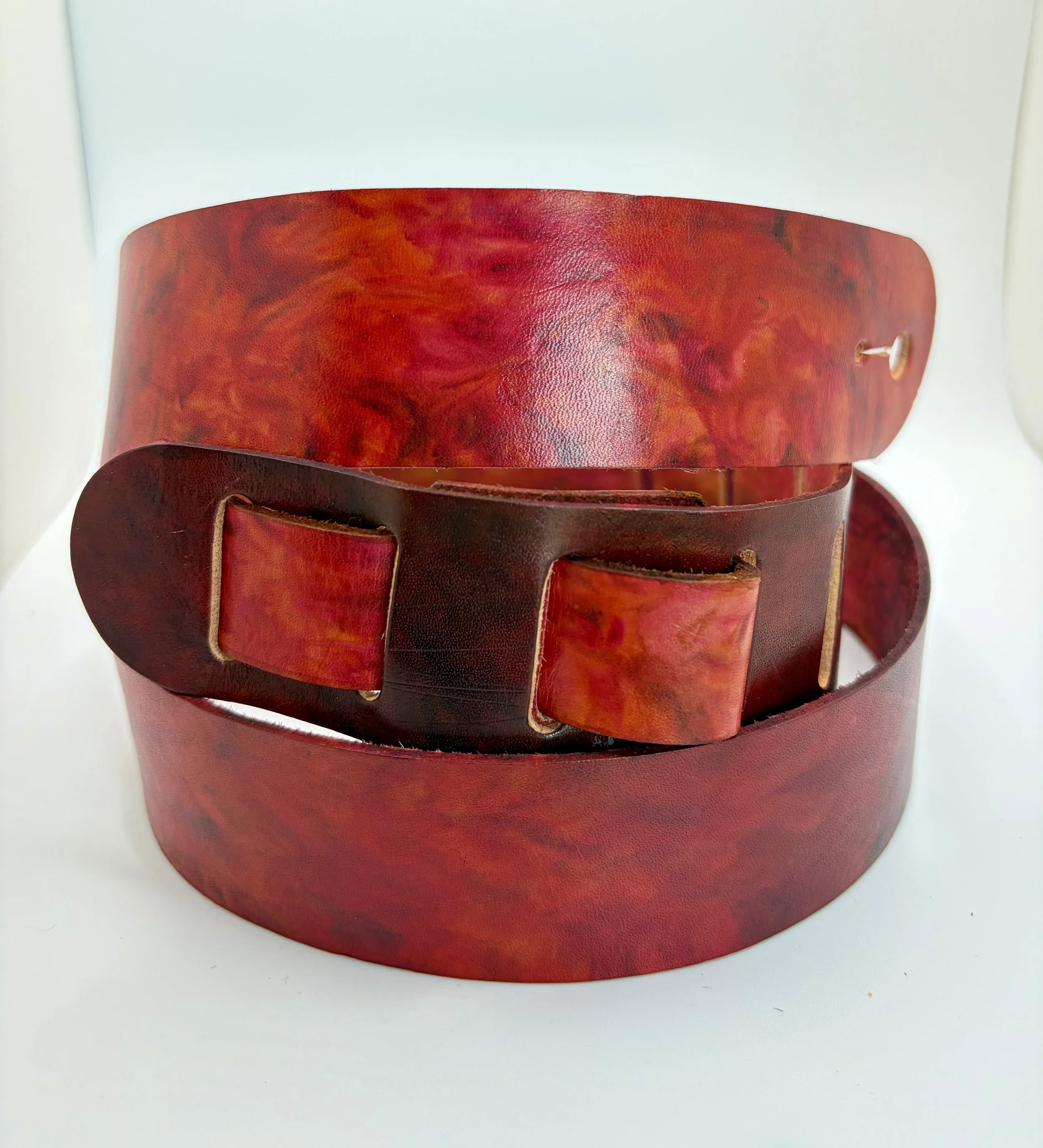 "Red Sunburst Swirled" Custom Leather Guitar Strap