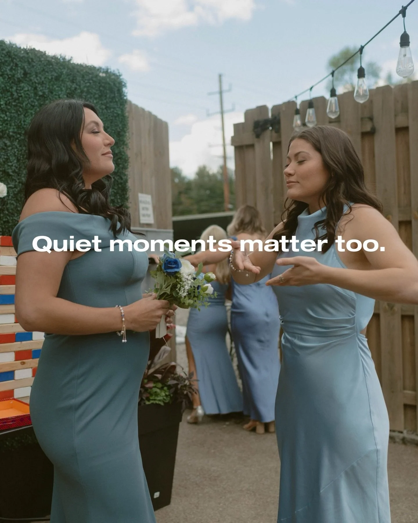 I&rsquo;m usually watching what&rsquo;s happening around the edges.

Your sister and maid of honor taking a deep breath before her speech.
Someone laughing a little too hard.
Someone getting quiet.
Someone reaching for someone else without thinking.
