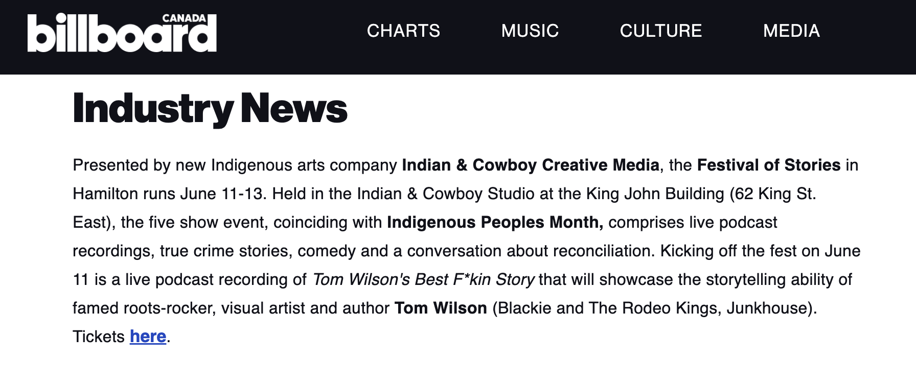 Billboard magazine shows some love to festival of stories