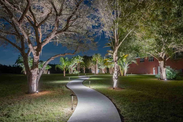 Bollard lights along a modern path