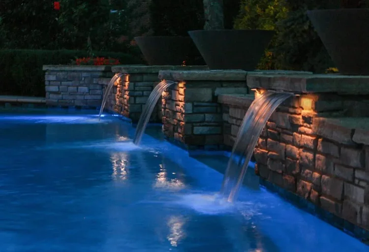 Accent bar lighting a water feature