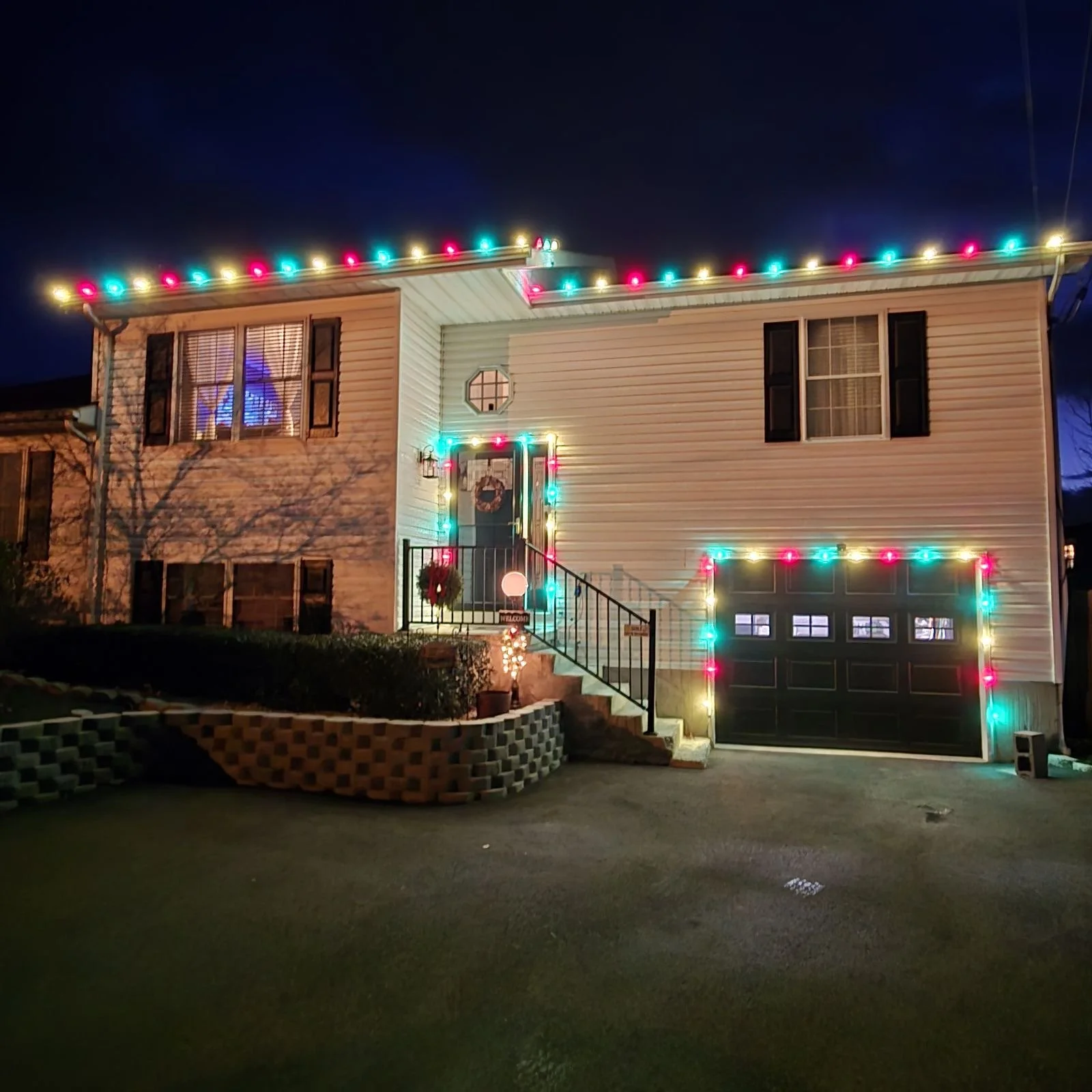 Green, Red, and White Christmas lights