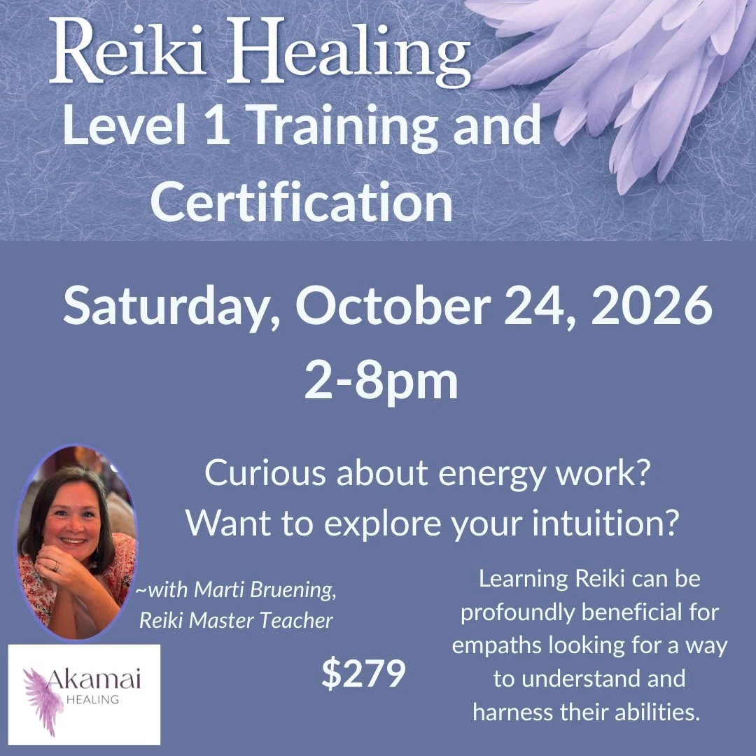 Flyer for Reiki Healing Level 1 Training and Certification on October 24, 2026, from 2 to 8 pm. Features a photo of a smiling woman and uses purple and white colors with floral decoration.