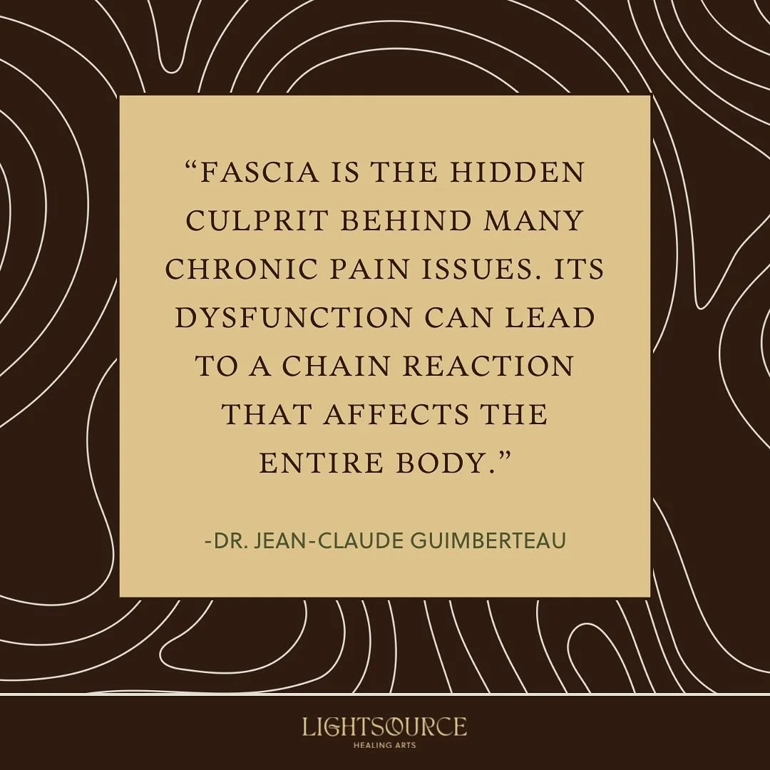 Fascia is a connective tissue that wraps around everything in your body. When it tightens up, it can throw things out of balance, causing discomfort and limiting your movement. 

By releasing those restrictions, we can help your body move better, fee